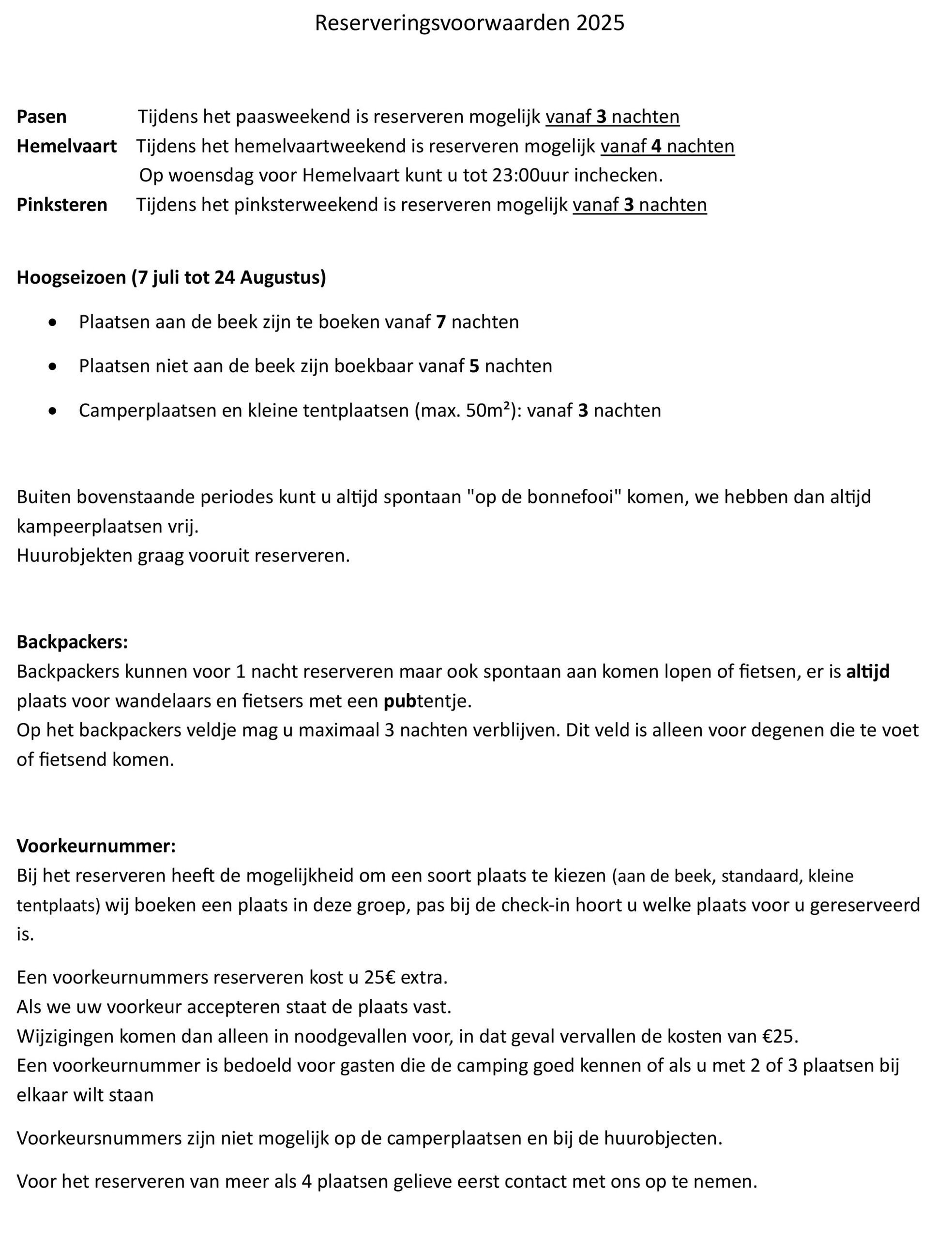 Reserveringsvoorwaarden 2025